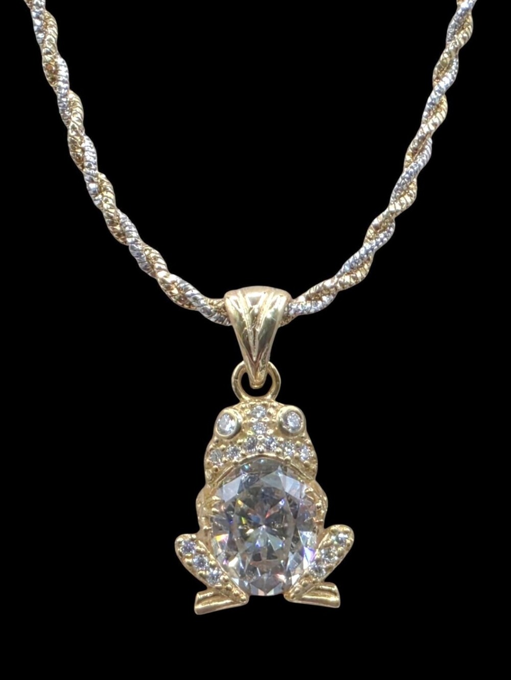 2.114 CT Moissanite 14K Gold Over Solid 925 Silver Frog Pendant Necklace 20"